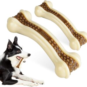 dog chew toys for aggressive chewers large breed,2 pack beef flavor indestructible dog teething chew toys bones for large/medium/small puppies,pet toy with nylon