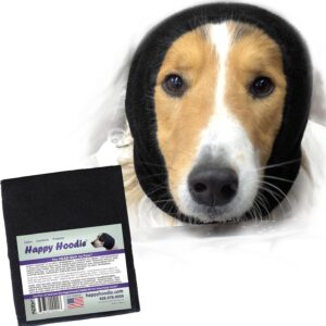 happy hoodie the original dog & cat calming band american brand anxiety relief/noise protection grooming thunder fireworks (large, black) since 2008