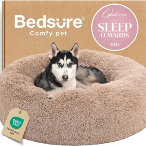 Home bedsure calming dog beds large sized dog donut washable large pet bed, 36 inches anti slip round fluffy plush faux fur dogs bed, fits up to 80 lbs pets,