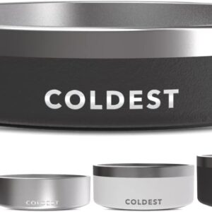 coldest dog bowl anti rust metal, non slip, 3 layers insulated stainless steel dog bowls spill proof & heavy duty water bowl for dogs, cats & pets, dish washer safe (21 oz, stealth black)