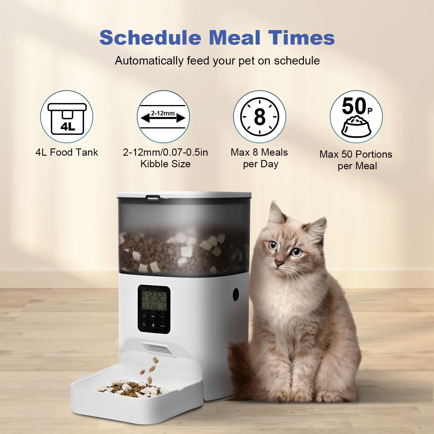 automatic cat feeder, 4l cat food dispenser with 10s voice recorder, pet feeder up to 8 meals per day, timed dog feeder with dry food sealed ring (white, 4l basic) automatic cat feeder, 4l cat food dispenser with 10s voice recorder, pet feeder up to 8 meals per day, timed dog feeder with dry food sealed ring (white, 4l basic)