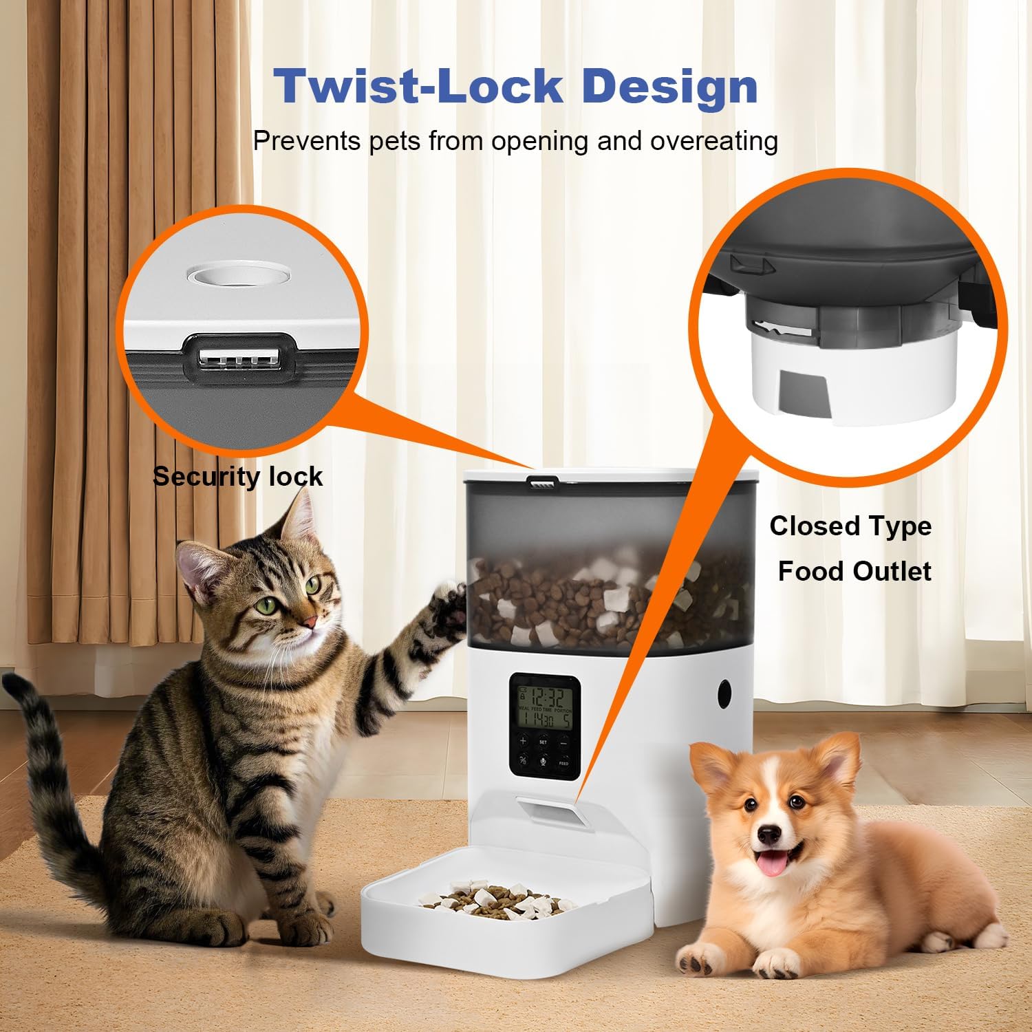 automatic cat feeder, 4l cat food dispenser with 10s voice recorder, pet feeder up to 8 meals per day, timed dog feeder with dry food sealed ring (white, 4l basic) automatic cat feeder, 4l cat food dispenser with 10s voice recorder, pet feeder up to 8 meals per day, timed dog feeder with dry food sealed ring (white, 4l basic)