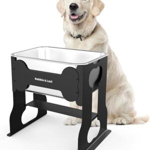 Home 2.4 gallon elevated large dog water bowl,14" raised stainless steel bowl with stand for large breed, full metal dog feeding station for relief joint pressure, easy clean for indoor & outdoor uses