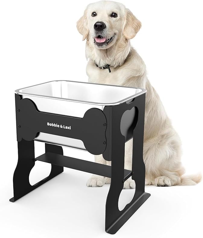 2.4 gallon elevated large dog water bowl,14" raised stainless steel bowl with stand for large breed, full metal dog feeding station for relief joint pressure, easy clean for indoor & outdoor uses 2.4 gallon elevated large dog water bowl,14" raised stainless steel bowl with stand for large breed, full metal dog feeding station for relief joint pressure, easy clean for indoor & outdoor uses