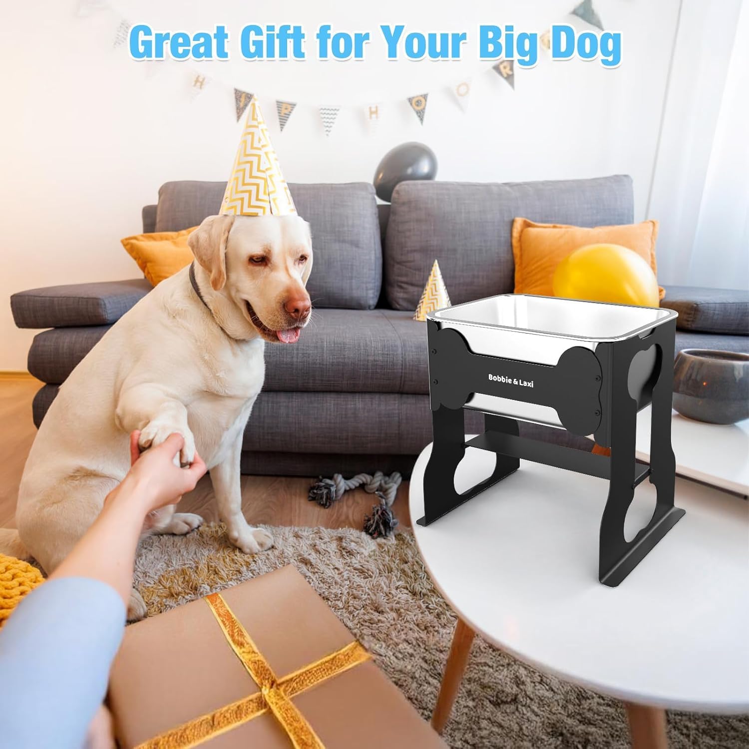 2.4 gallon elevated large dog water bowl,14" raised stainless steel bowl with stand for large breed, full metal dog feeding station for relief joint pressure, easy clean for indoor & outdoor uses 2.4 gallon elevated large dog water bowl,14" raised stainless steel bowl with stand for large breed, full metal dog feeding station for relief joint pressure, easy clean for indoor & outdoor uses