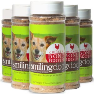 Herbsmith Bone Broth Kibble Seasoning - DIY Raw Coated Kibble Mixer - Freeze Dried Meat + Bone Broth Powder for Dogs - Chicken 3.5 oz [Bundle x5 Units]