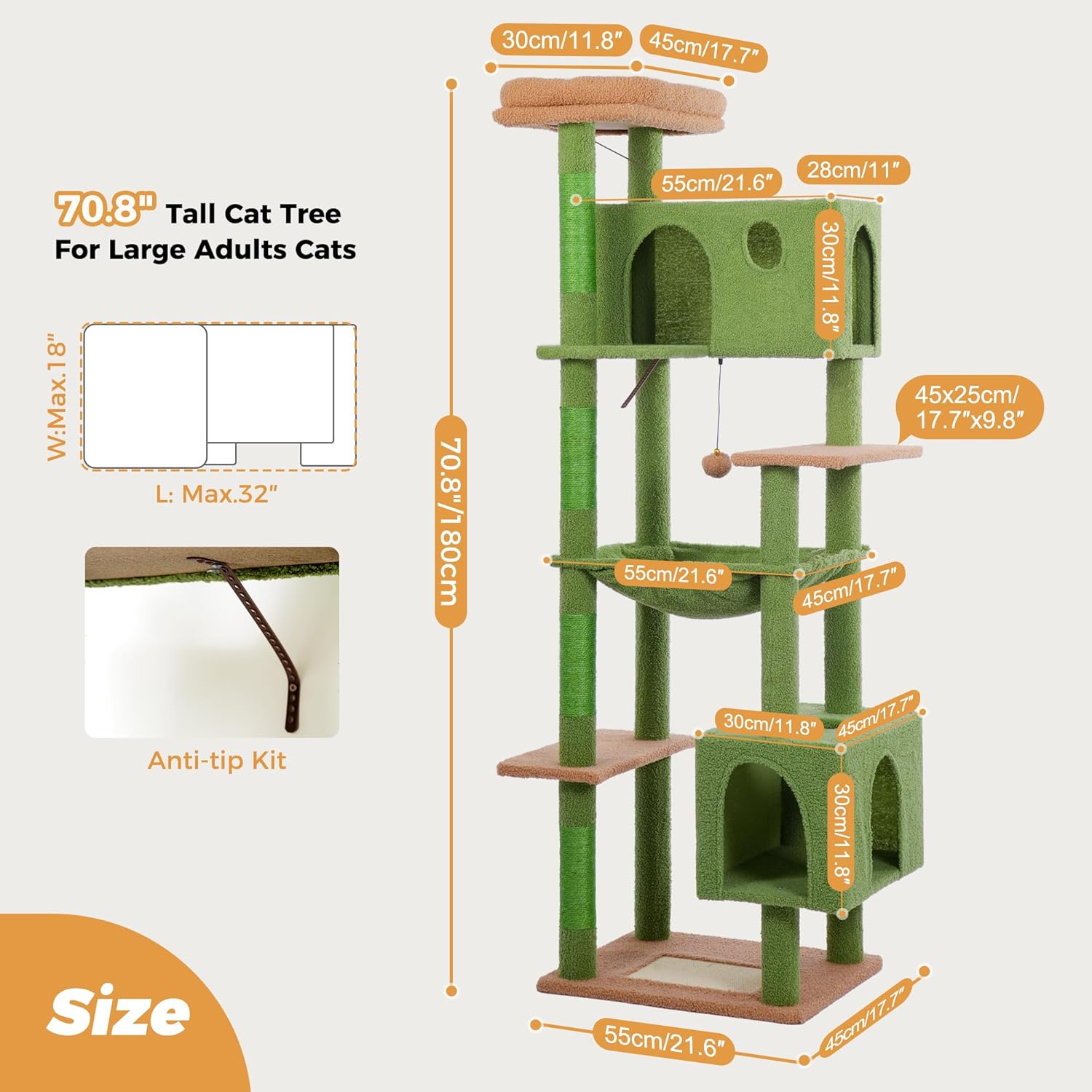 72” cat tree for large cats big cat tower with enlarged hammock 21.6x17.7” spacious cats condo house and roomy top bed and multiple scratch posts for indoor adult cats (green, xlarge 72) 72” cat tree for large cats big cat tower with enlarged hammock 21.6x17.7” spacious cats condo house and roomy top bed and multiple scratch posts for indoor adult cats (green, xlarge 72)