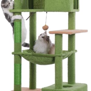 Home 72” Cat Tree for Large Cats Big Cat Tower with Enlarged Hammock 21.6x17.7” Spacious Cats Condo House and Roomy Top Bed and Multiple Scratch Posts for Indoor Adult Cats (Green, XLarge-72)