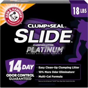 Home ARM & HAMMER Clump & Seal SLIDE Platinum Multi-Cat Clumping Litter, Easy Clean, Superior Odor Control, 18 Lbs