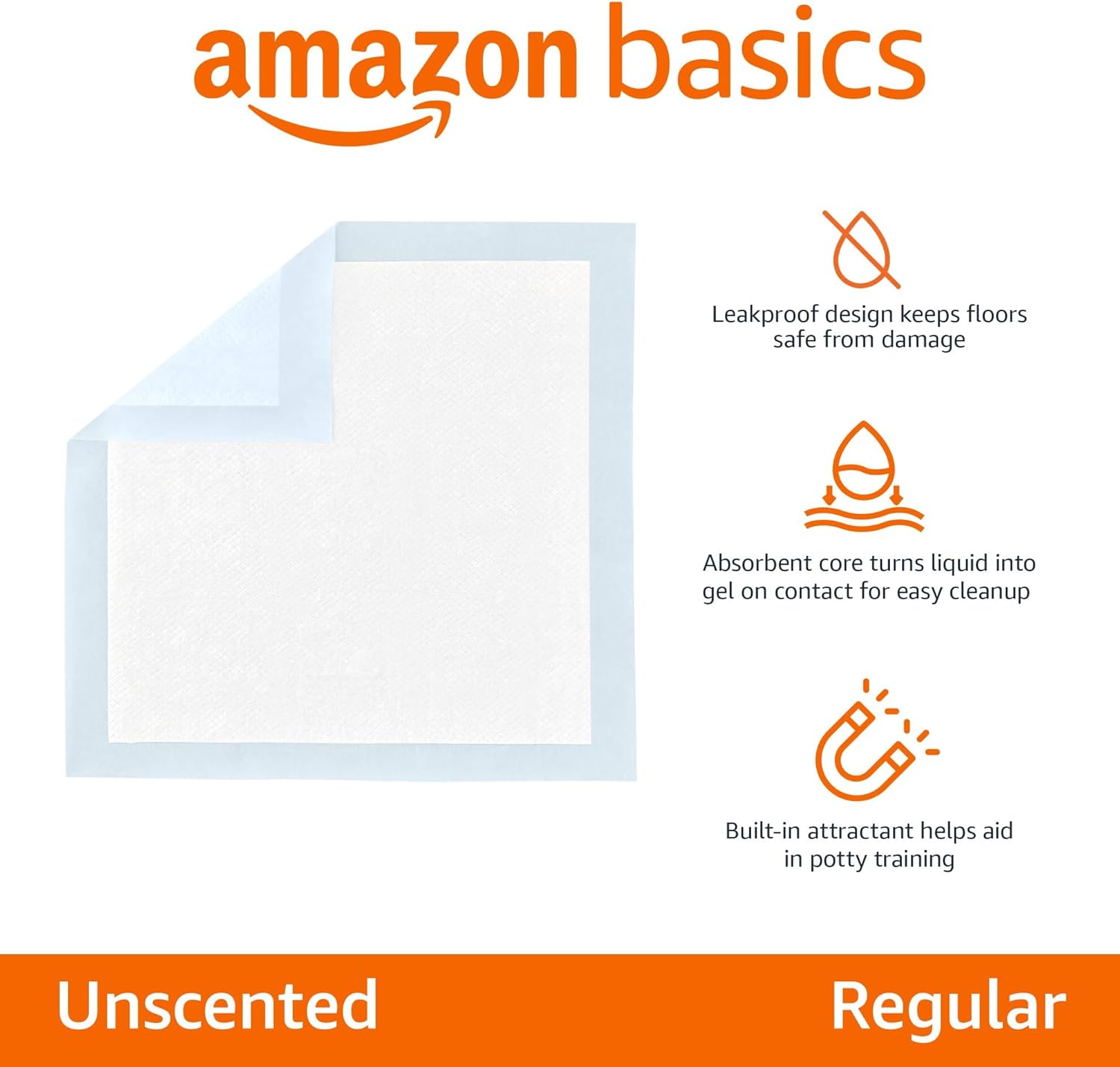 Amazon Basics Dog and Puppy Pee Pads, 5-Layer Leak-Proof Super Absorbent, Quick-Dry Surface, Potty Training, Regular (22x22"), 100 Count, Blue & White - Image 2